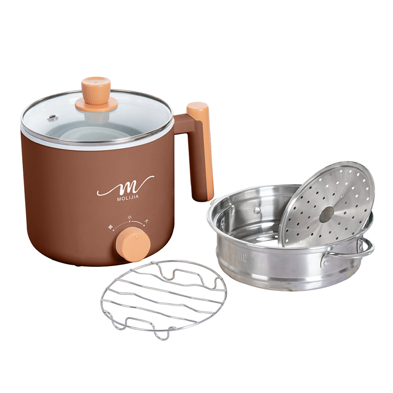 【MOLIJIA】1.8L-M28 Double-Layer Anti-Scalding Non-Stick Cooker + M0819 Stainless Steel Steamer - Elegant Brown