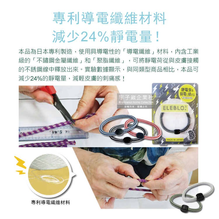 [日日好物]日本ELEBLO頂級4倍強效條紋編織防靜電手環1入/盒-活力紅(1.9秒急速除靜電髮圈), , large