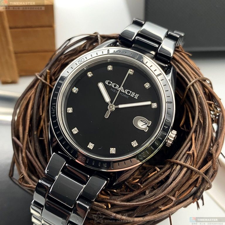 [星晴錶業]COACH手錶,36mm,CH00103黑色錶面黑錶殼深黑色陶瓷錶帶款, , large