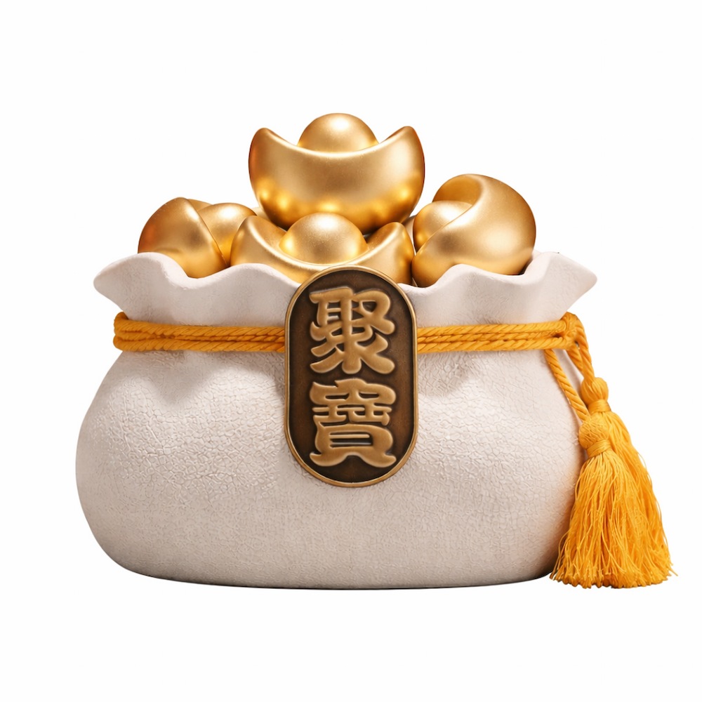 【A&R】招財開運 陶瓷聚寶元寶盆附金元寶 - 福玉白, 福玉白, large