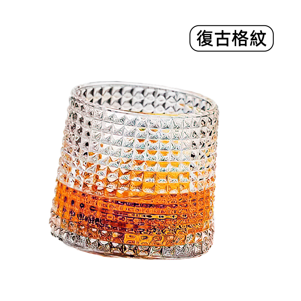 【上手家居】不倒翁威士忌酒杯 復古格紋(玻璃杯/玻璃水杯/不倒翁杯/玻璃酒杯), , large