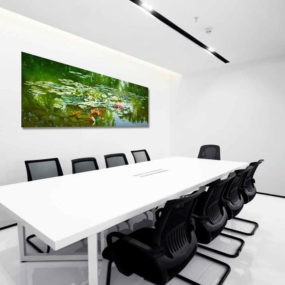 【御畫房】荷塘春色 國家一級畫師手繪油畫60×120cm(VF-38), , large