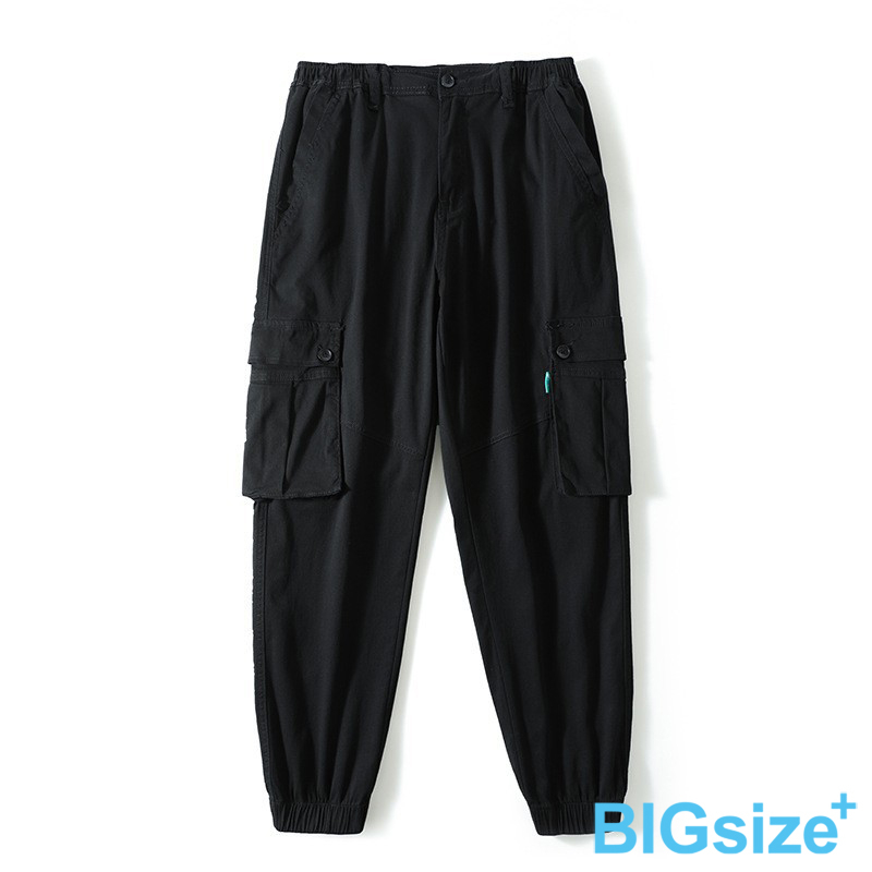 大尺碼-日系多袋束口工裝褲-黑/綠-0204168, , large