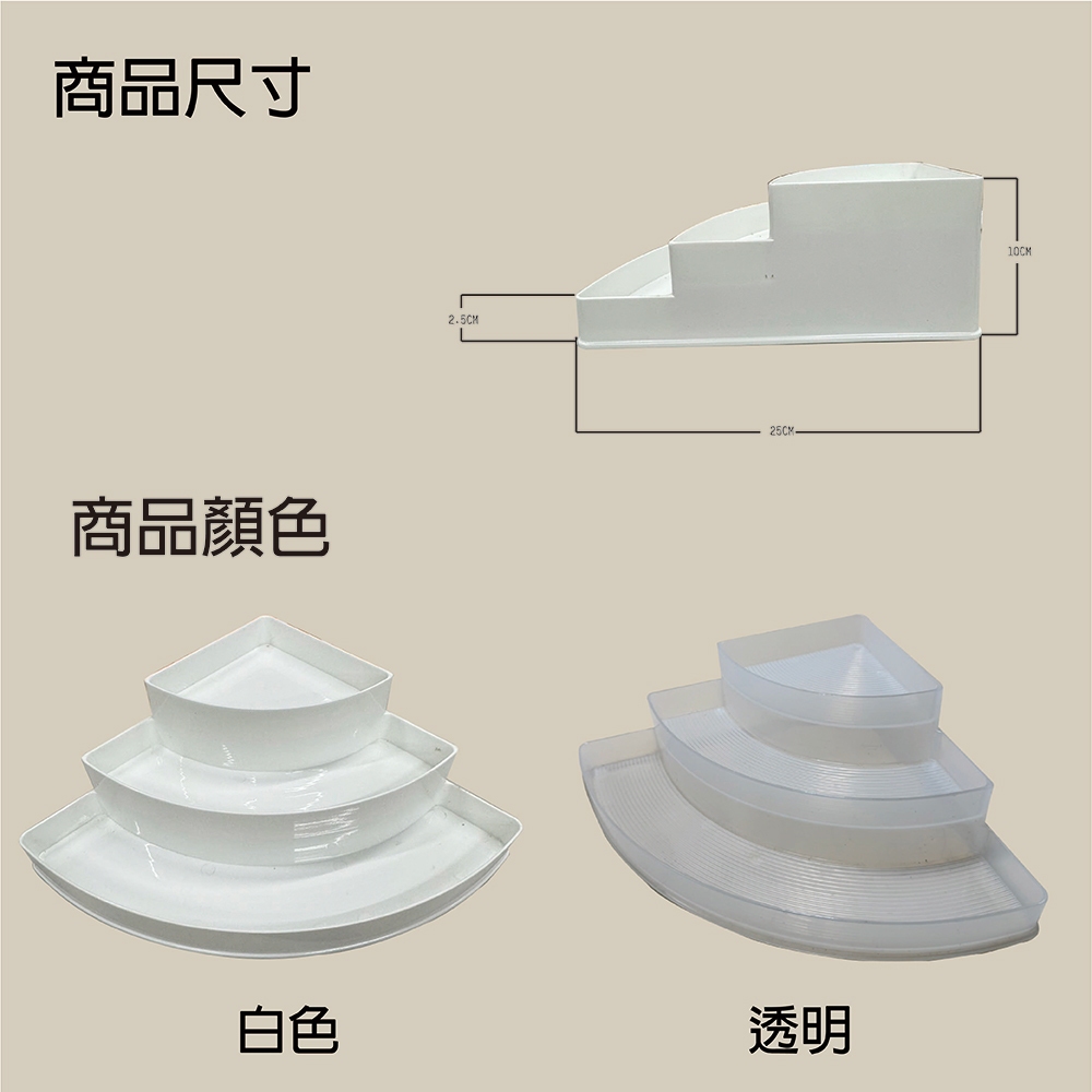 金德恩 GS MALL 台灣製造 一入透明 扇形角落置罐架 口紅架 收納架 扇形收納架 角落架 化妝品收納盒 角落盒 角落置物架 扇形角落, , large