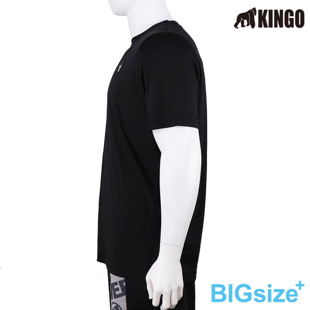 KINGO-大尺碼-男款 涼感 圓領T-黑-413631, , large