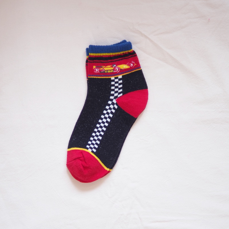 [Kaimei Cotton] Eight pairs of random pairs of excellent MIT made in Taiwan pure cotton racing children's socks F1 racing three colors 18-22cm, , large