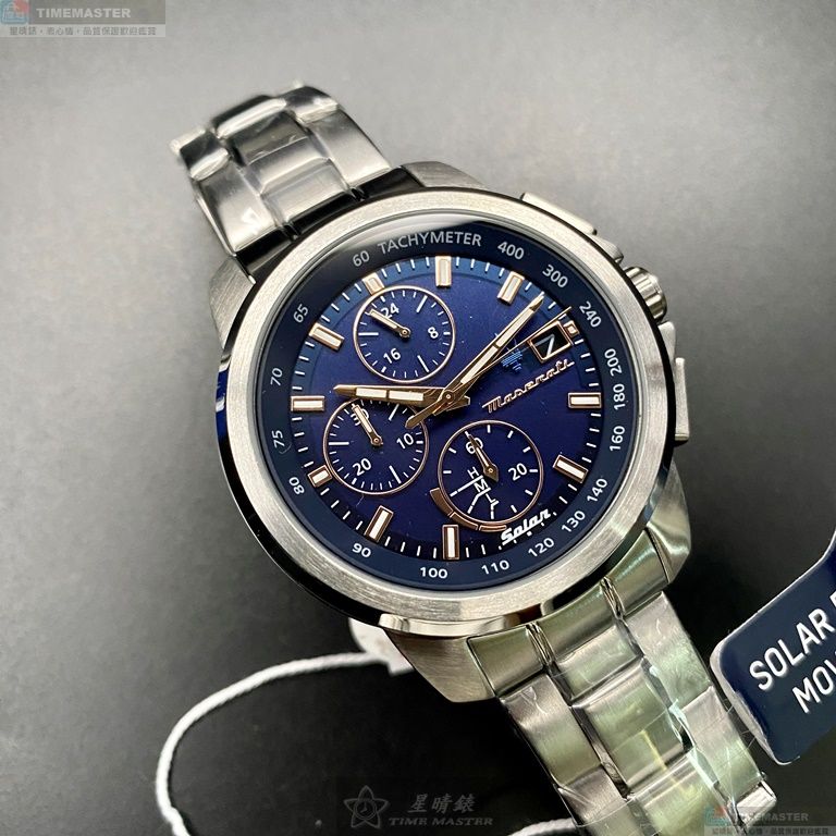 [星晴錶業]MASERATI手錶,44mm,R8873645004寶藍色錶面銀錶殼銀色精鋼錶帶款, , large