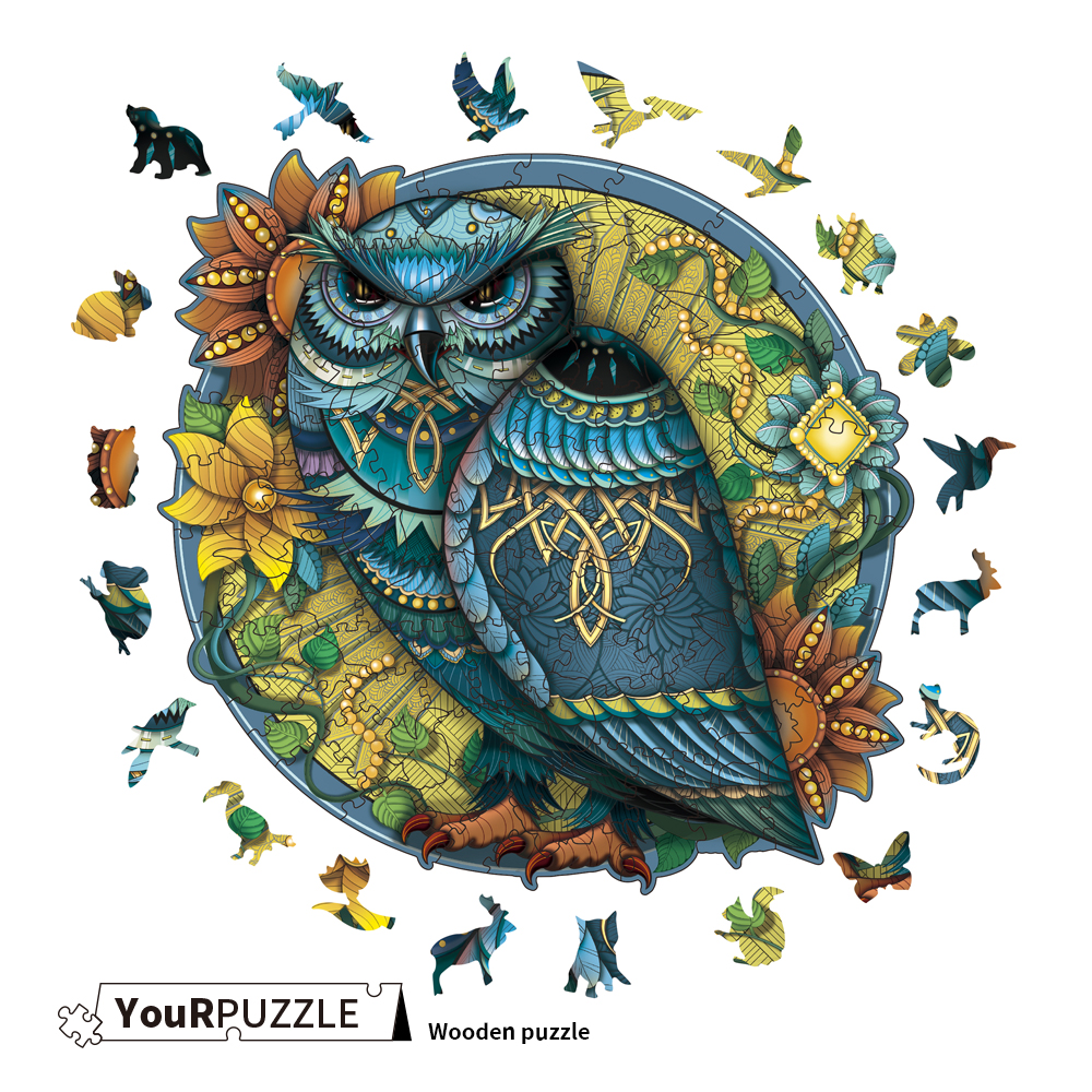 [積木共和國] 【YouRPUZZLE】圓形貓頭鷹(檢驗合格 不規則木製拼圖), , large