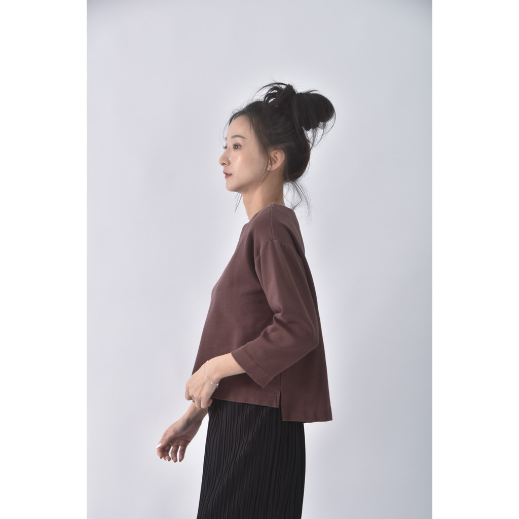 (M) beauty youth質感圓領棕色長袖上衣二手衣, , large