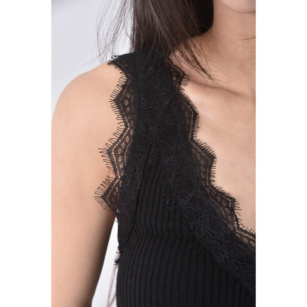 (S) ecru雷絲邊黑色上衣二手衣, , large