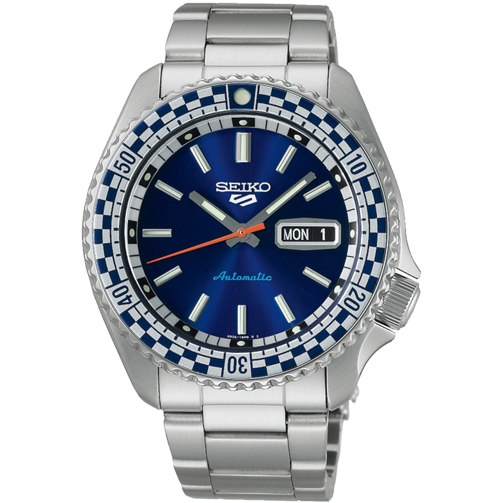 SEIKO 精工 5 Sports SKX 賽車方格旗機械錶-藍 4R36-15Z0B(SRPK65K1), , large