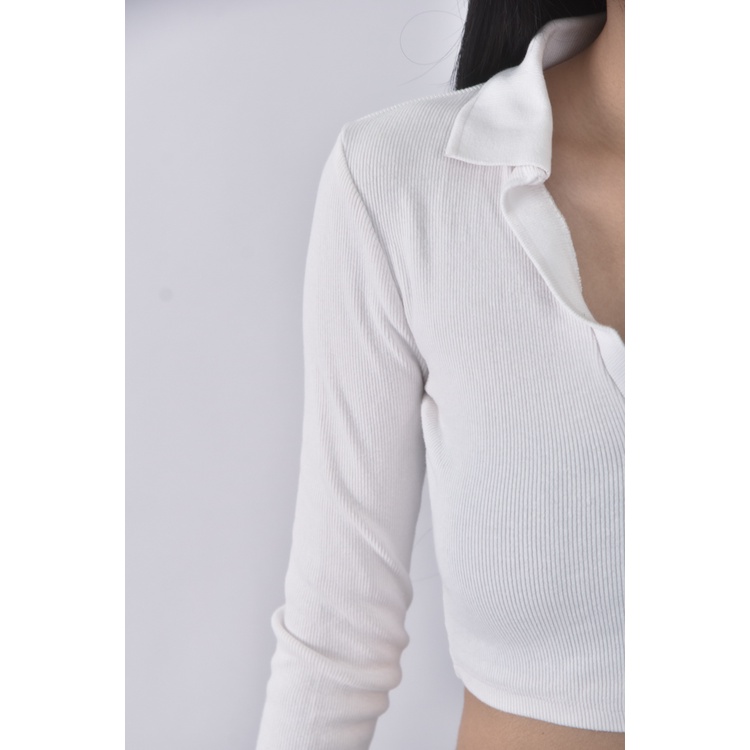 (S) 【安于晴Charlene私服】zara質感修身短版白色長袖上衣二手衣, , large