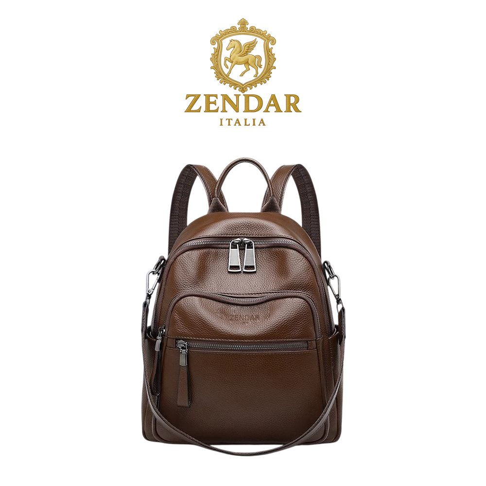 【ZENDAR】台灣總代理 限量1折 頂級超柔軟小牛皮後背包 佩樂系列 全新專櫃展示品(咖啡色), , large