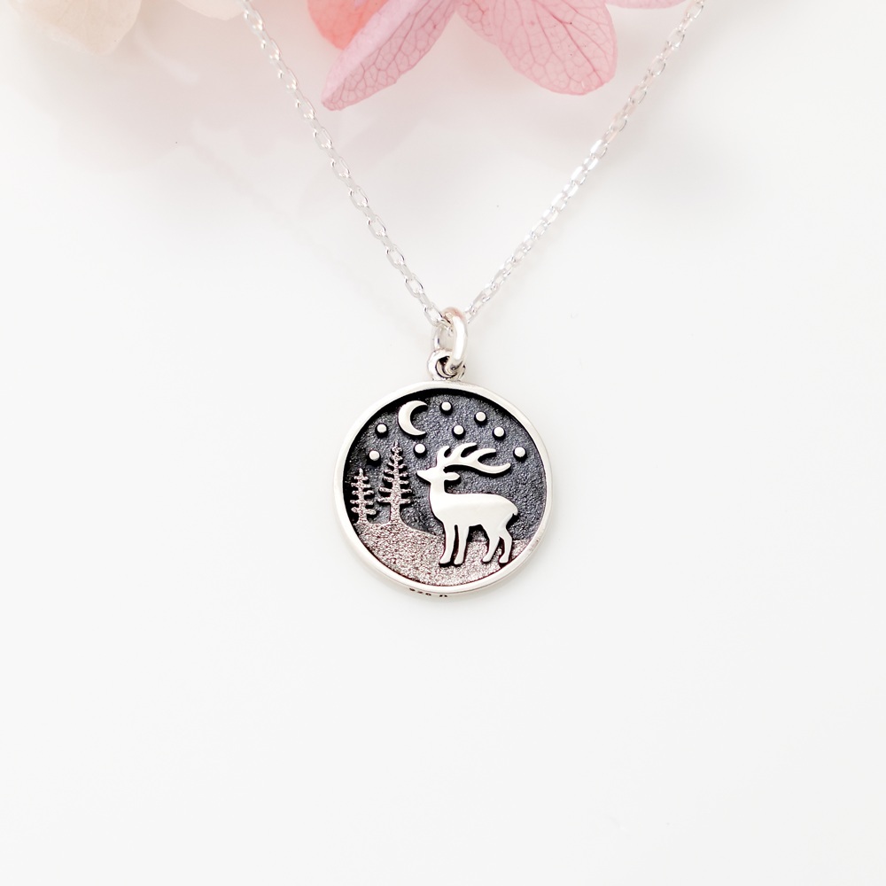 【Angel & Me】墾丁 梅花鹿 森林之夜 s925 純銀項鍊 生日禮物, , large