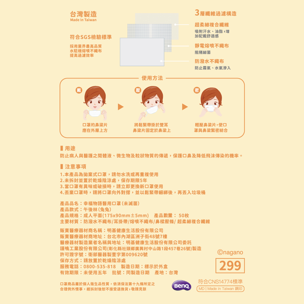 [正光藥局] 幸福物語-吉伊卡哇成人醫用口罩50入 (兔兔) /盒, , large