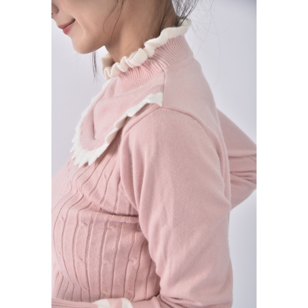 (S) 質感棉質坑紋粉色長袖上衣二手衣, , large