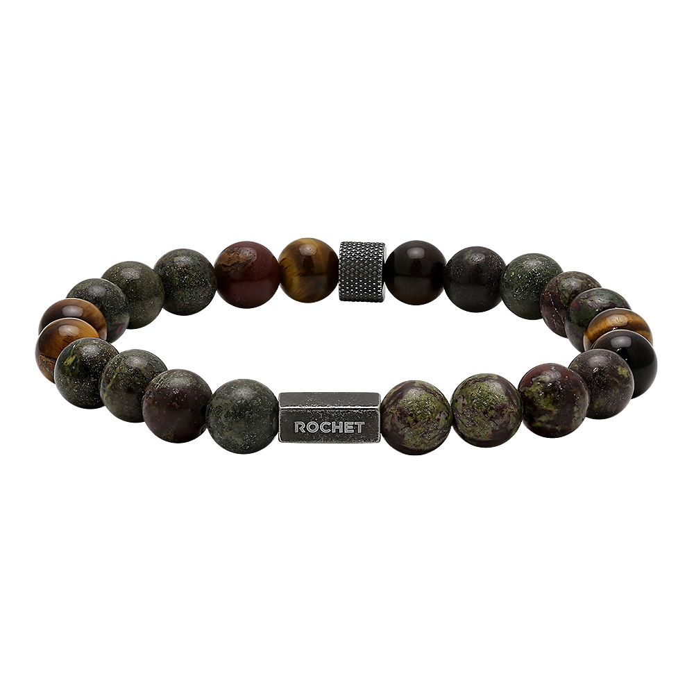 【快速出貨】法國 ROCHET Zen系列 綠碧玉 虎眼石男士串珠手鍊 HB2808, , large