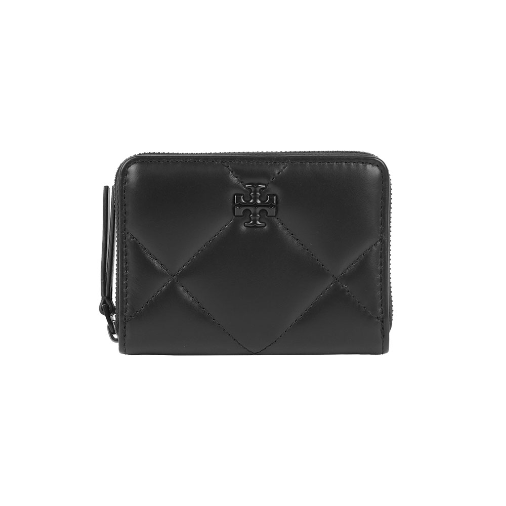 TORY BURCH Kira 黑釦拉鍊零錢袋ㄇ形拉鍊短夾(黑色), , large