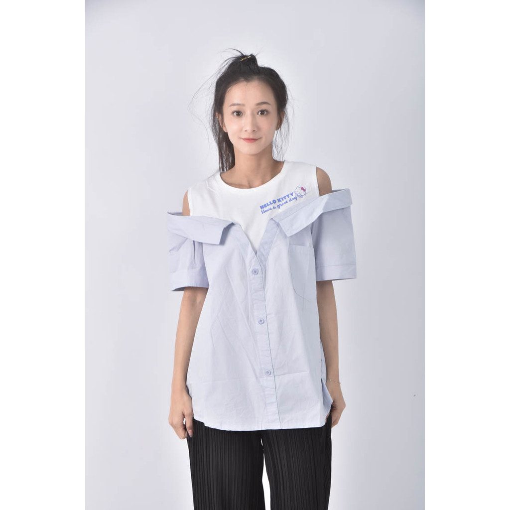(XL) obdesign棉質露肩白色短袖上衣二手衣, , large