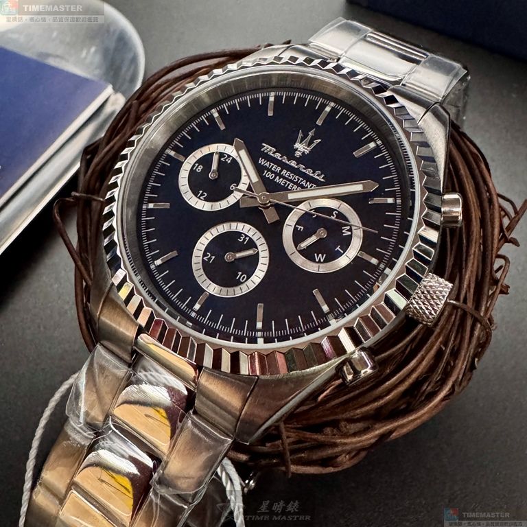 [星晴錶業]MASERATI手錶,44mm,R8853100022寶藍色錶面銀錶殼銀色精鋼錶帶款, , large