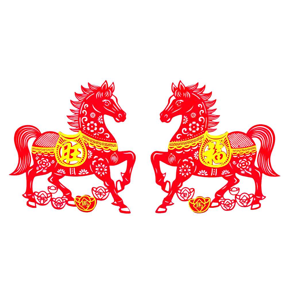 摩達客◉春節開運招財◉植絨立體福旺紙剪馬(小)門聯對聯春聯兩片組, , large
