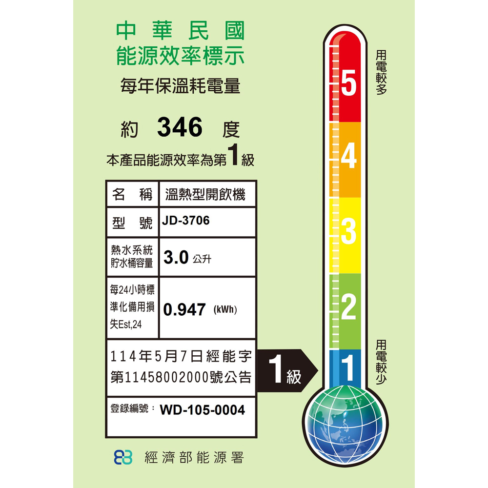 JINGGONG 10.5L Energy-Saving Hot & Warm Water Dispenser JD-3706, , large