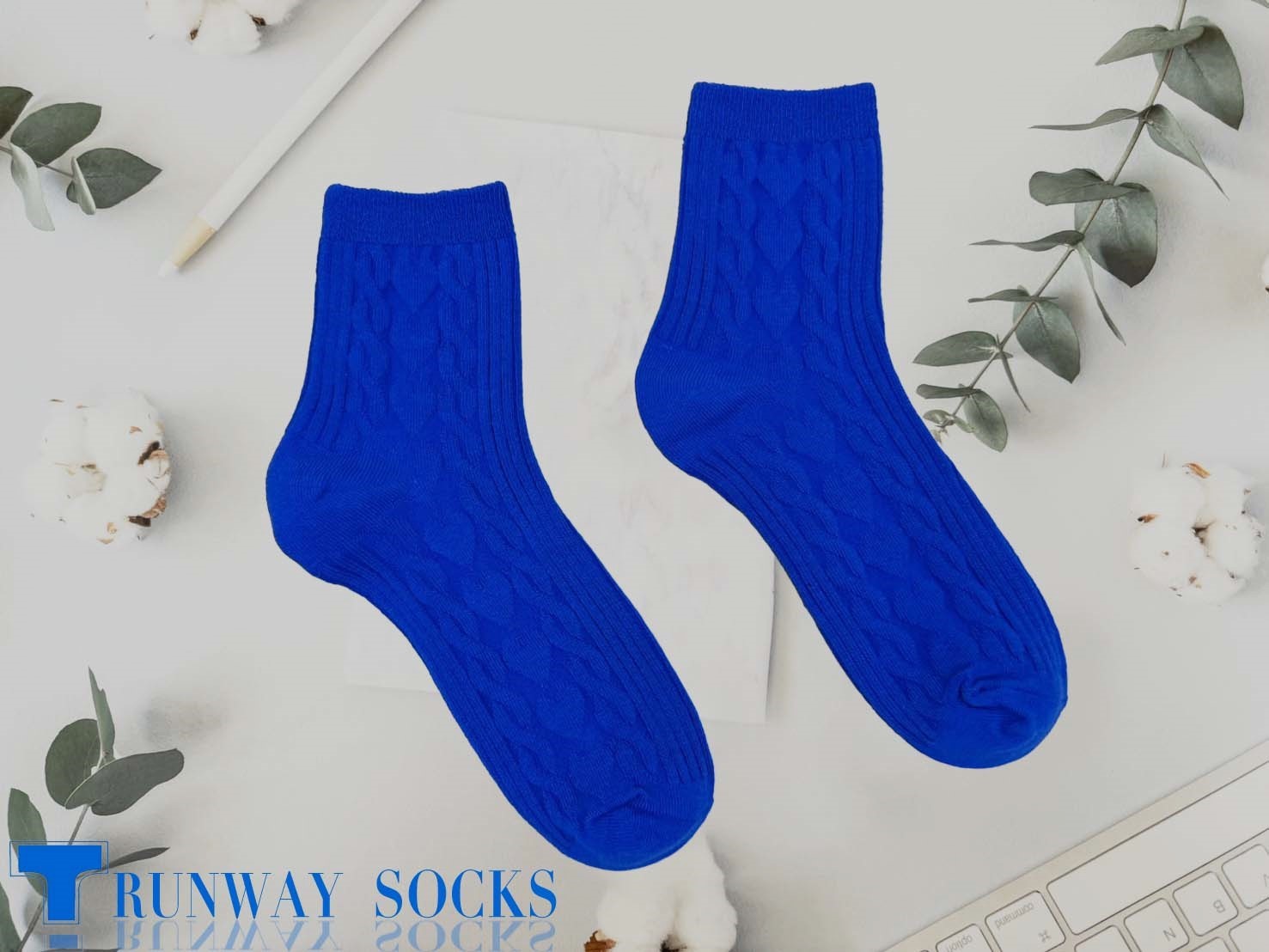 【伸展台】《RUNWAY SOCKS》日系 流行短襪 雙針筒1/2短襪 心型緹花 休閒運動 藍色 女款 1雙入, , large
