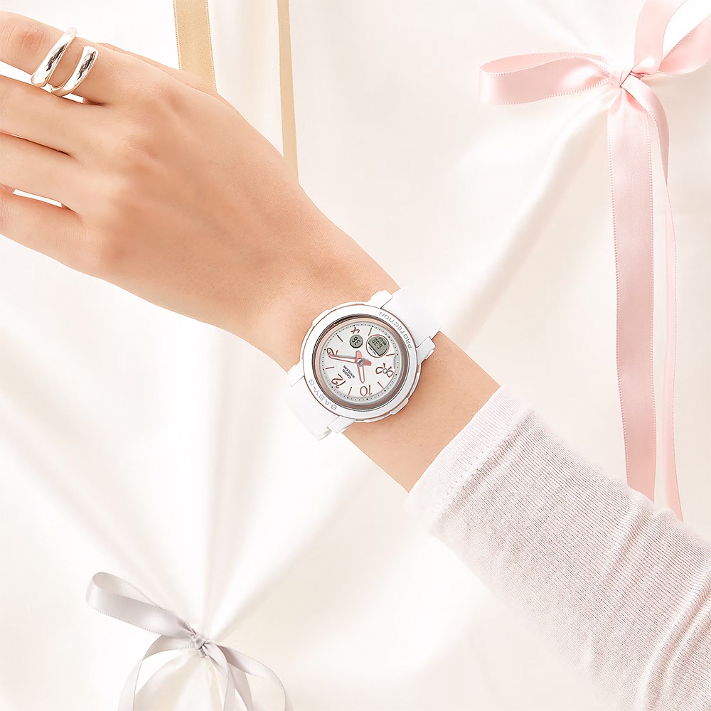 CASIO 卡西歐 BABY-G 緞帶雙顯女錶-白/粉色 BGA-290RA-7A, , large