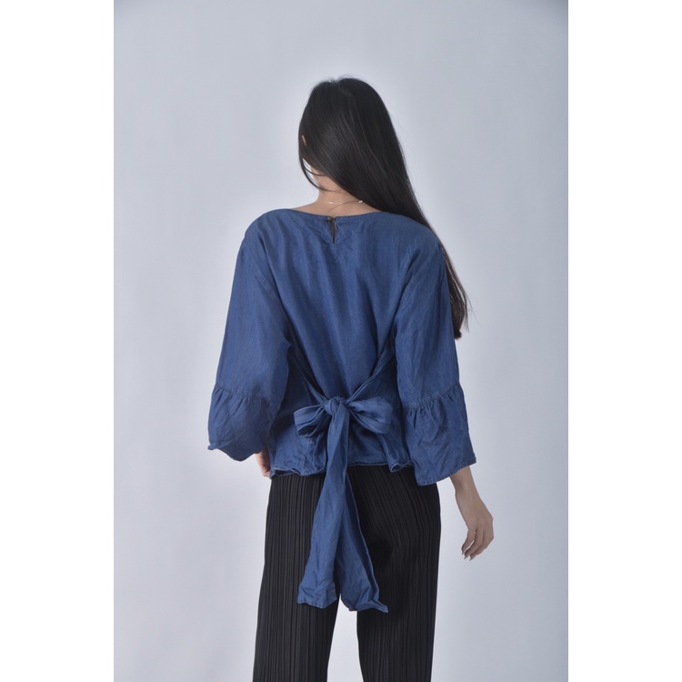 (XL) jinty丹寧牛仔寬鬆圓領藍色長袖上衣二手衣, , large