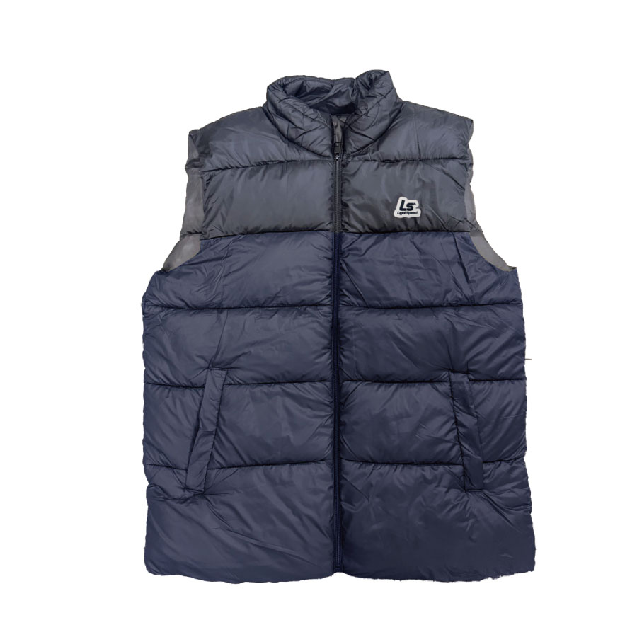 輕絨拼色保暖背心男款-黑灰M