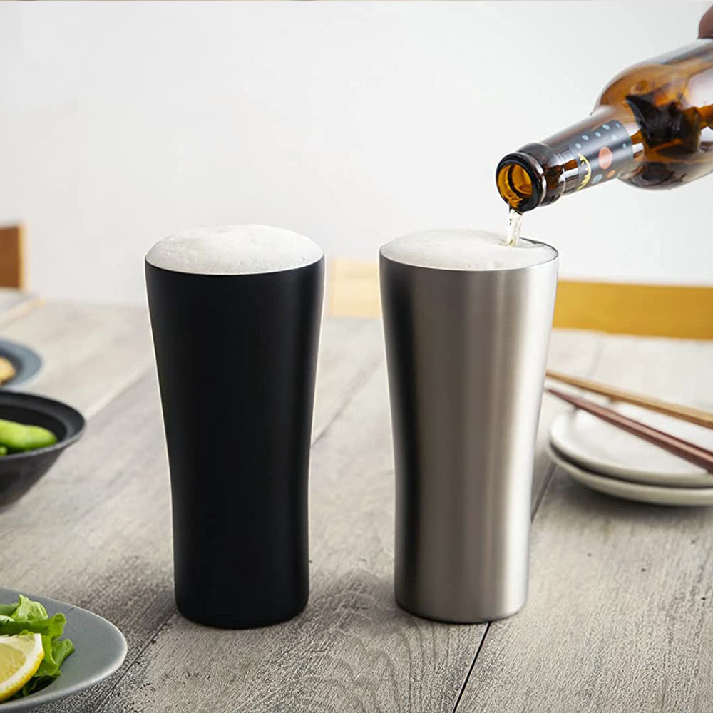 【日本孔雀Peacock】不鏽鋼真空斷熱 居酒屋 保冷保溫 啤酒杯 鋼杯420ML-磨砂黑, 磨砂黑, large