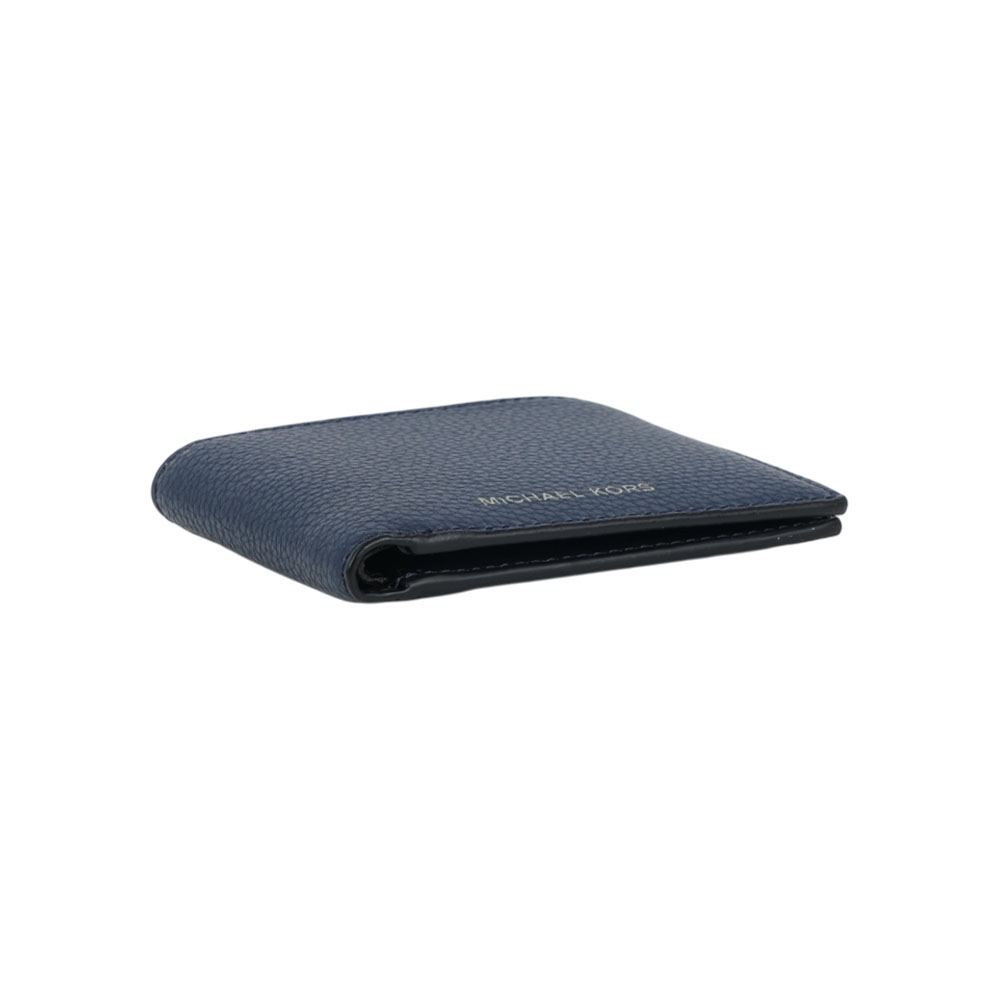 Michael Kors 銀字Logo 荔枝皮革對開證件照短夾(海軍藍), , large