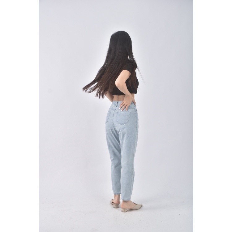 (S) meier q高腰丹寧牛仔質感棉質藍色長褲二手衣, , large