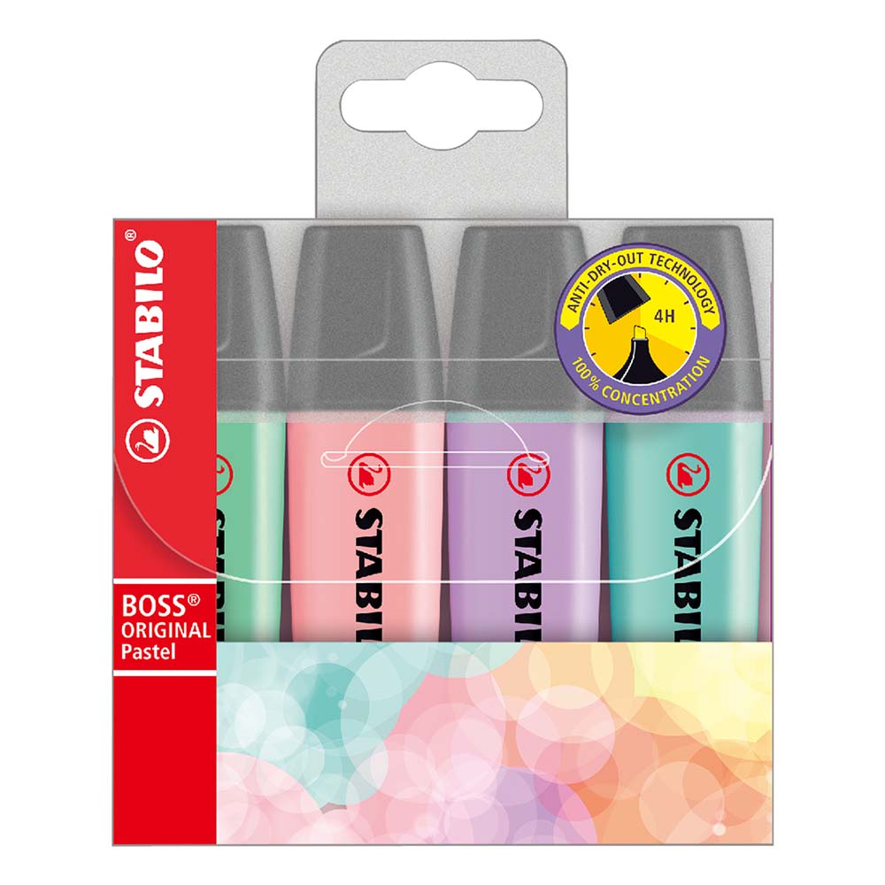 STABILO 德國 思筆樂 BOSS ORIGINAL Pastel 波士馬卡龍色經典螢光筆 4色組 /盒 ST70/4-2