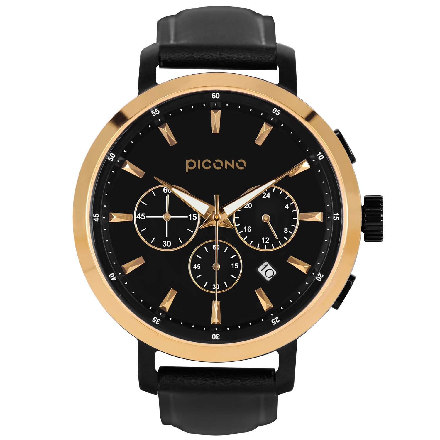 D-TIME chronograph collection leather strap watch-Black&Gold / DT-9201, , large