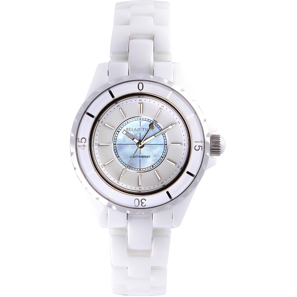 Relax Time 奢華陶瓷光動能女錶-34mm 禮物 RT-107S-1, , large