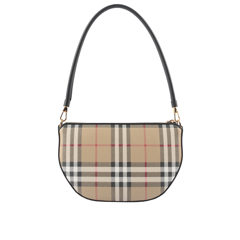 BURBERRY Olympia 格紋棉質帆布肩背/腋下包/經典米色, , large