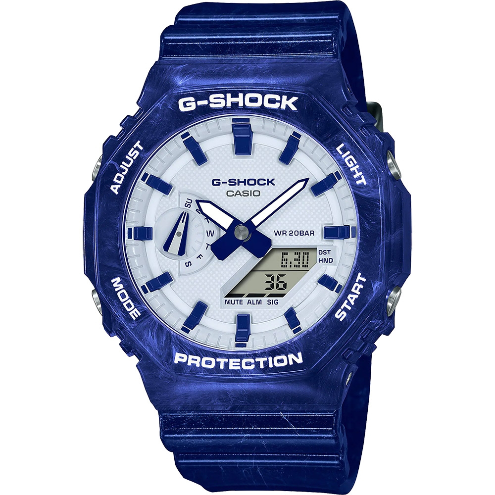 CASIO 卡西歐 G-SHOCK 青花瓷系列 八角 雙顯手錶 GA-2100BWP-2A, , large