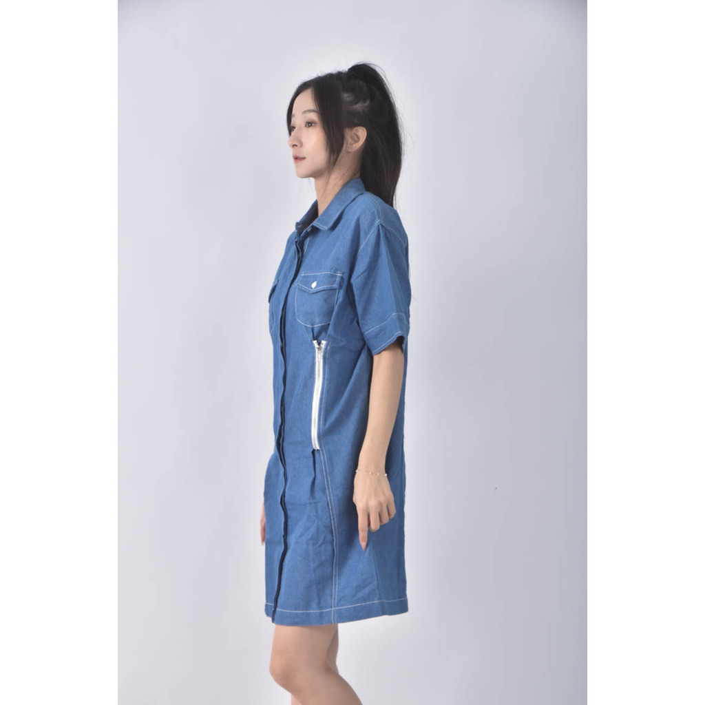 (L) 2 wip group丹寧牛仔棉質口袋藍色洋裝二手衣, , large