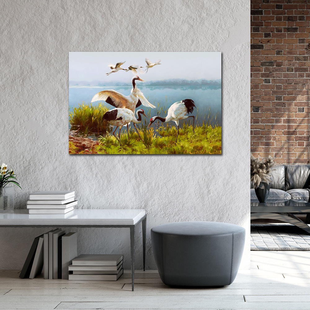 【御畫房】鶴舞 國家一級畫師手繪油畫60×90cm(VF-13), , large