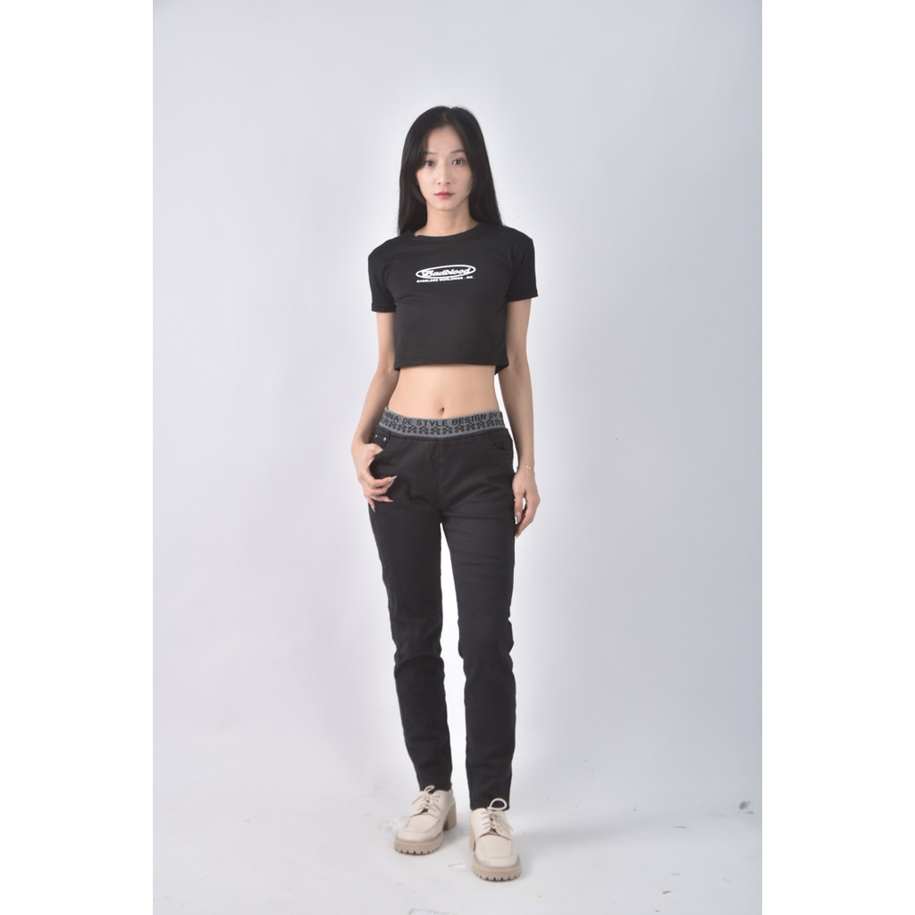 (XL) 丹寧牛仔豹紋黑色長褲二手衣, , large