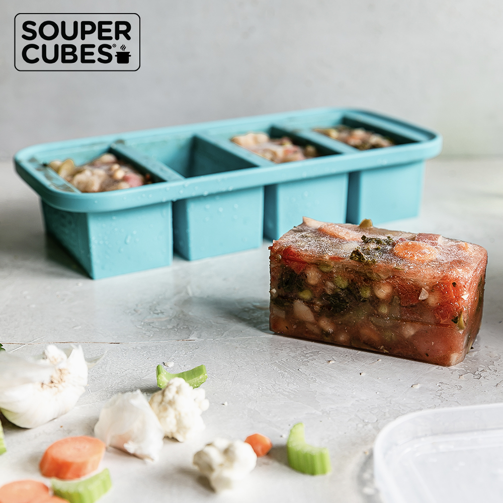 官方直營【Souper Cubes】多功能食品級矽膠保鮮盒4格_湖水綠(250ML/格), , large