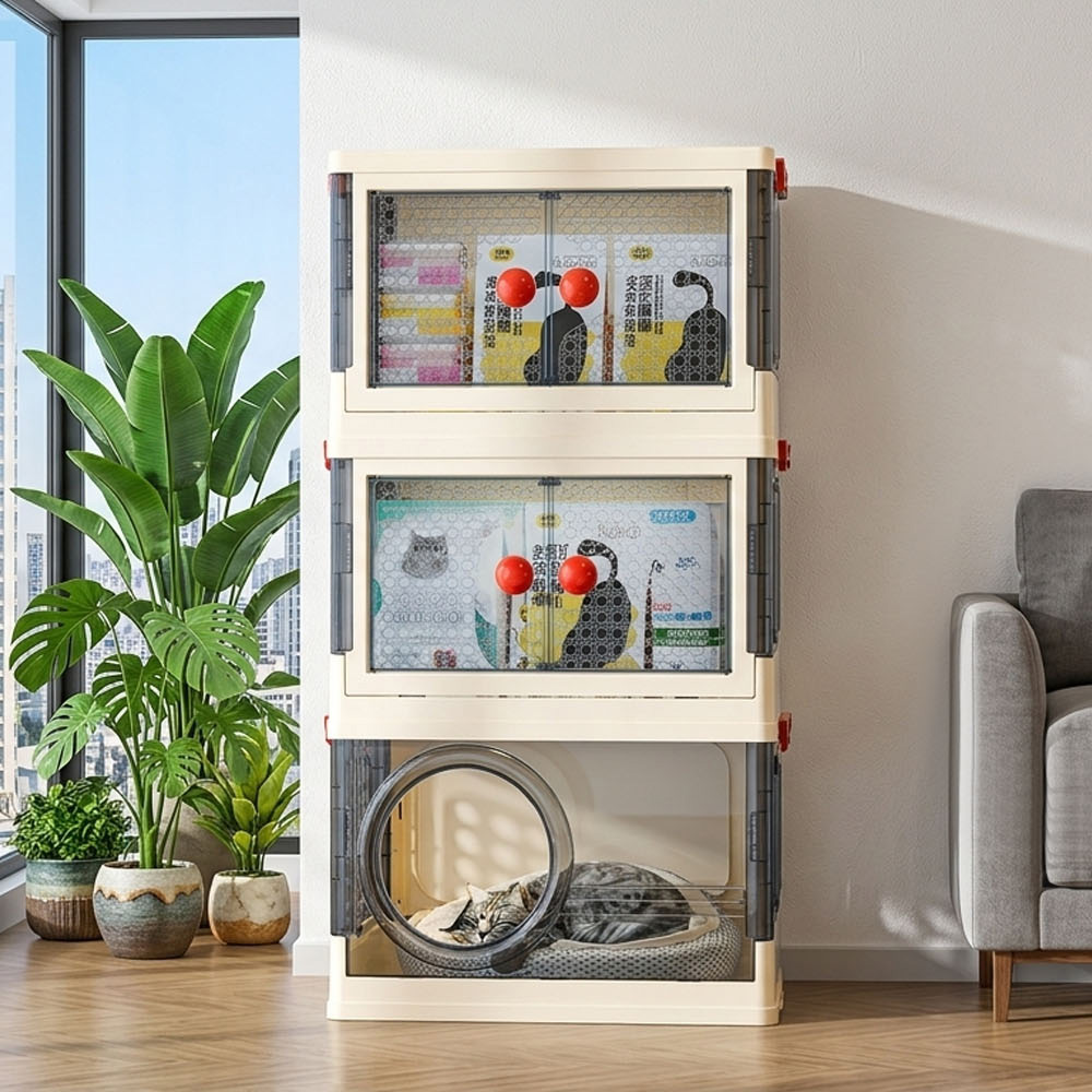 【AOTTO】四季通用室內可拆貓窩折疊三層收納櫃(AL-243), , large