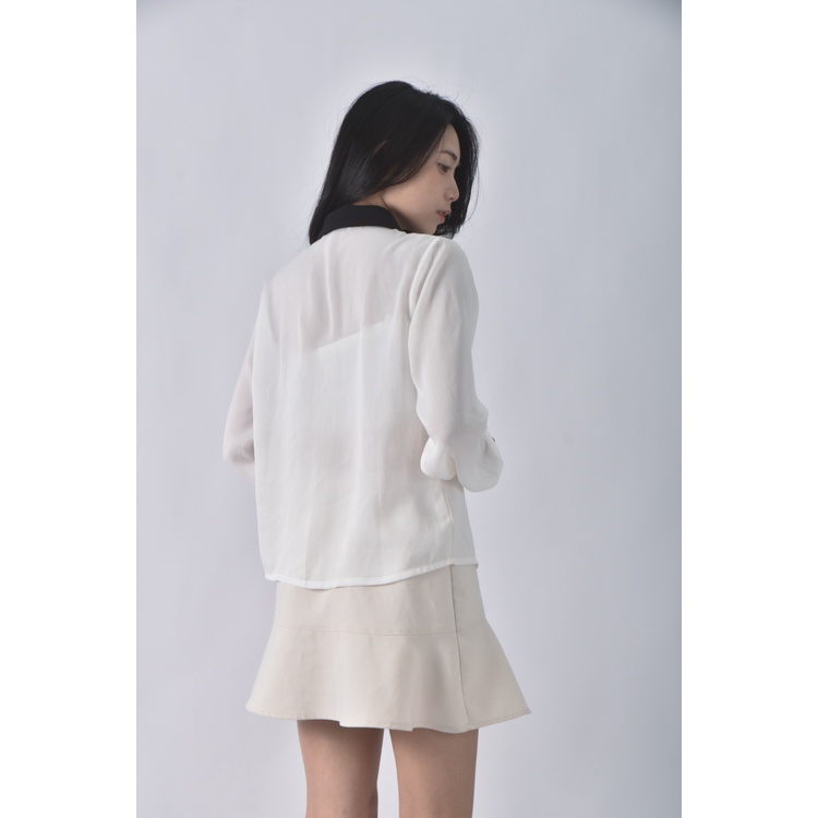 (S) mercci22拼接棉領白色襯衫上衣二手衣, , large