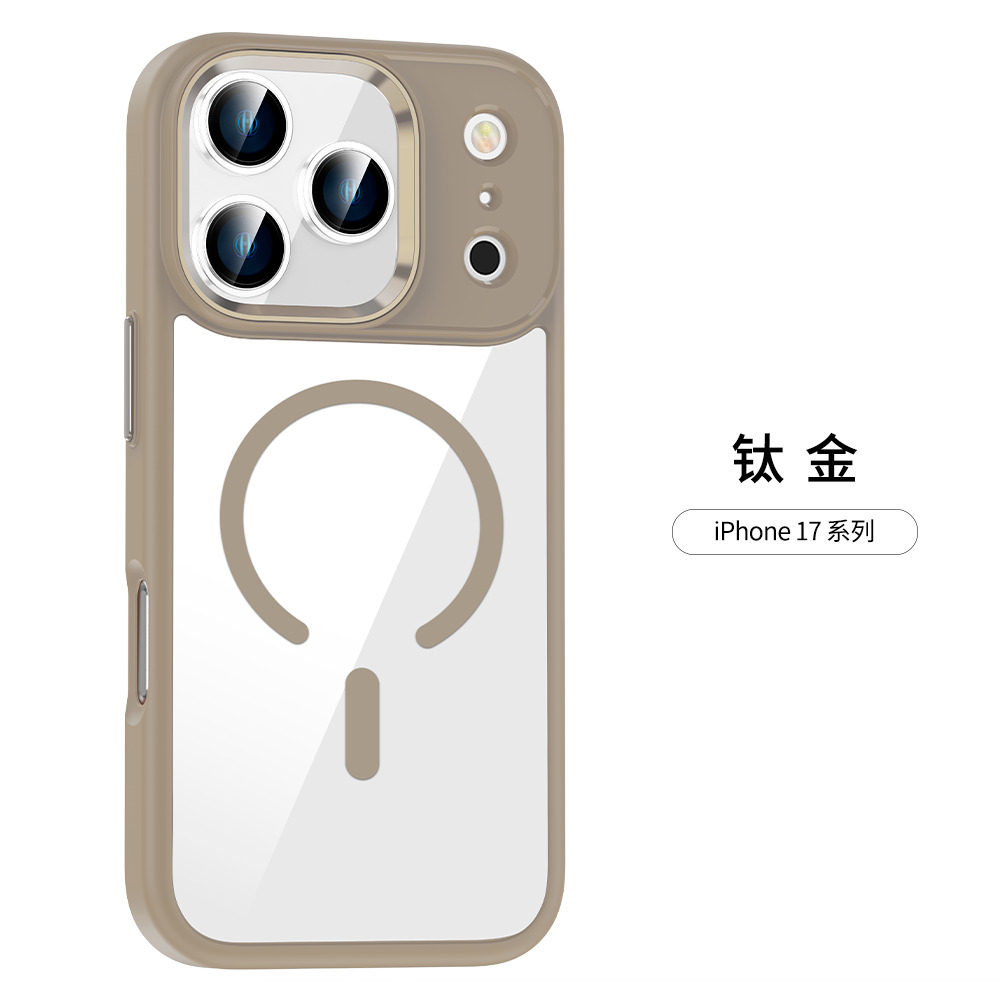 【CR科瑞亞】iPhone17 Pro 高清透亮｜金屬按鍵鏡頭框｜Magsafe防摔保護殼-鈦金, 鈦金,iPhone17 Pro, large