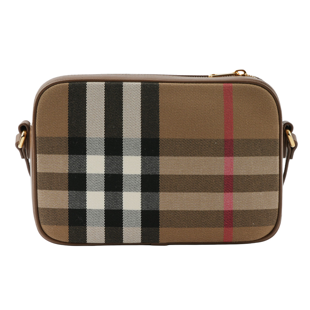BURBERRY 經典深格紋及牛皮大款拉鍊相機包/土棕色, , large