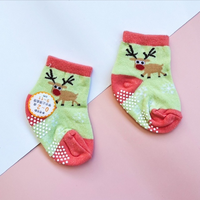 [Kaimei Cotton Industry] 10 pairs set, random and excellent, MIT made in Taiwan, pure cotton anti-slip children's socks (baby version 0-2 years old) - gentle moose style, , large