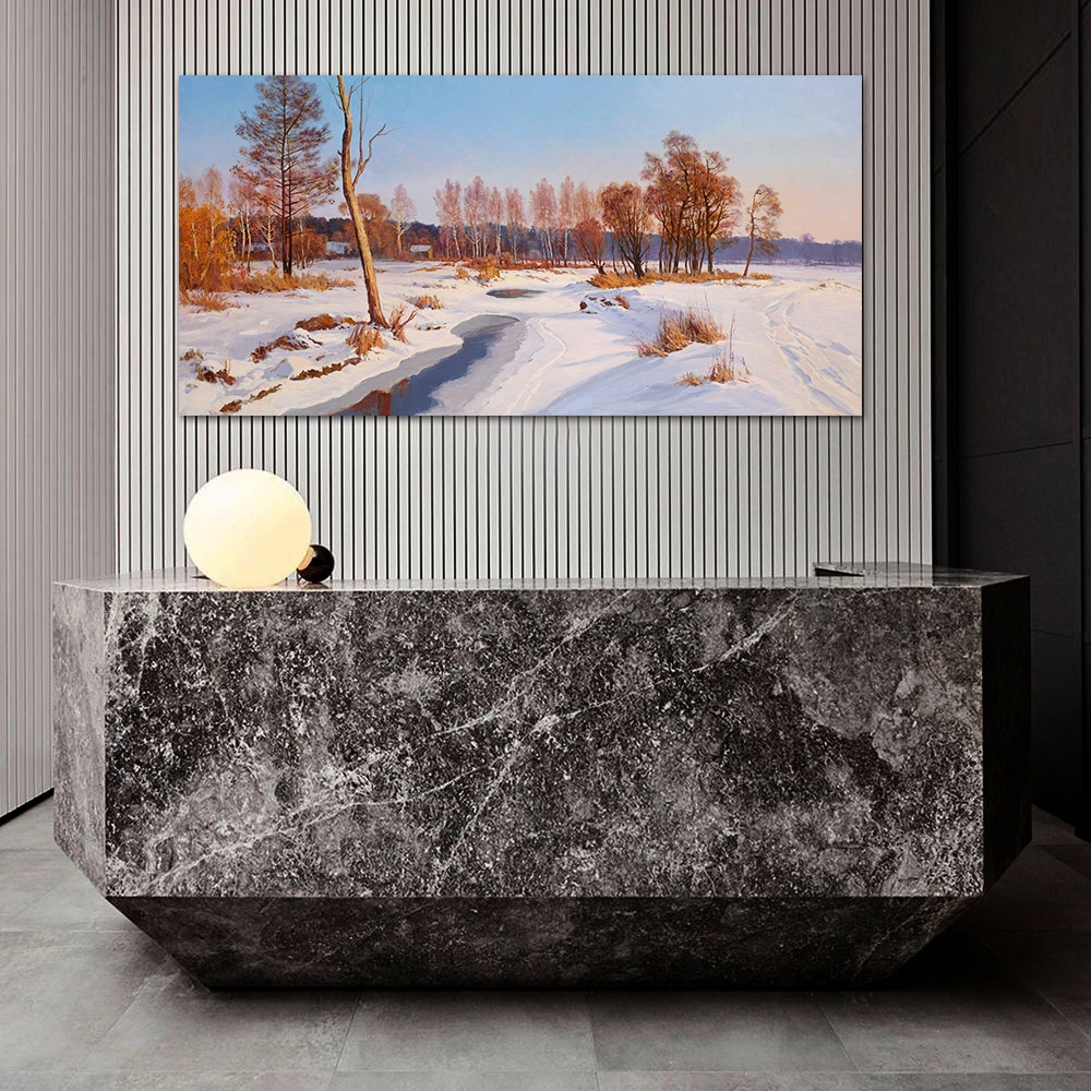 【御畫房】雪鄉 國家一級畫師手繪油畫60×120cm(VF-129), , large