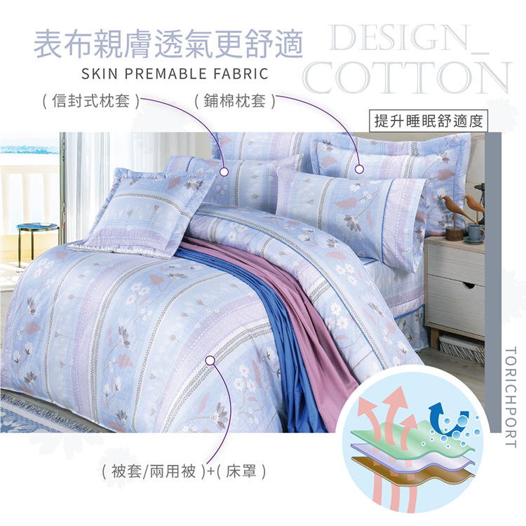 【多利寶寢具】FITNESS 精梳棉雙人薄被單/薄被套-安東尼爾-藍, , large