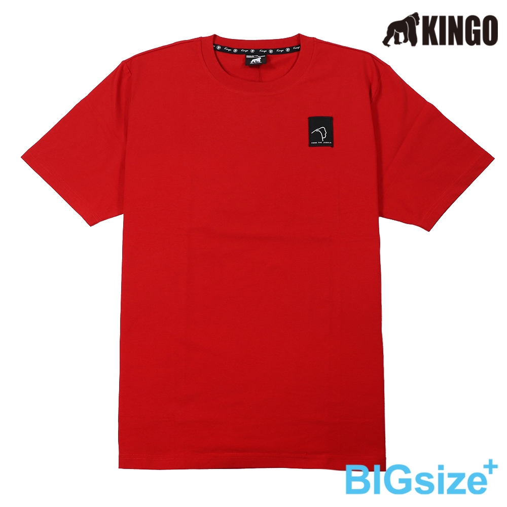 KINGO-大尺碼-男款 圓領T恤-紅-413118, , large